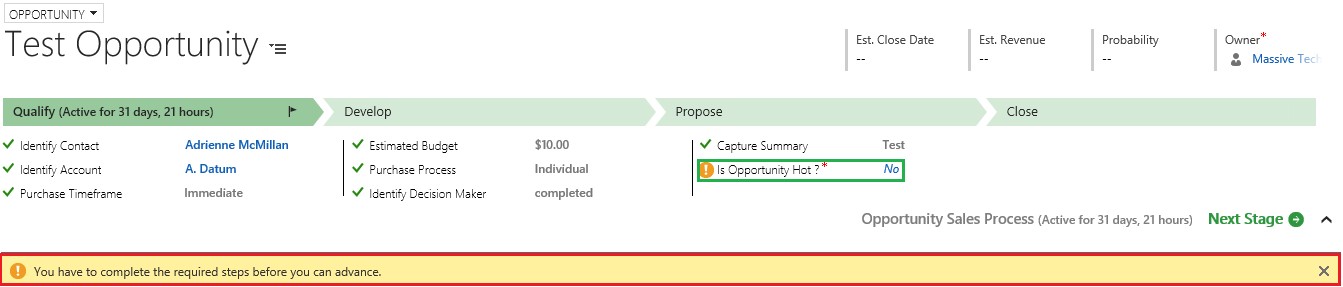 Stage gating A Business Process Flow Using Two options Attribute Type 