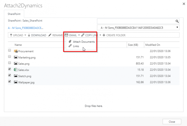 attaching multiple shareplus documents to email