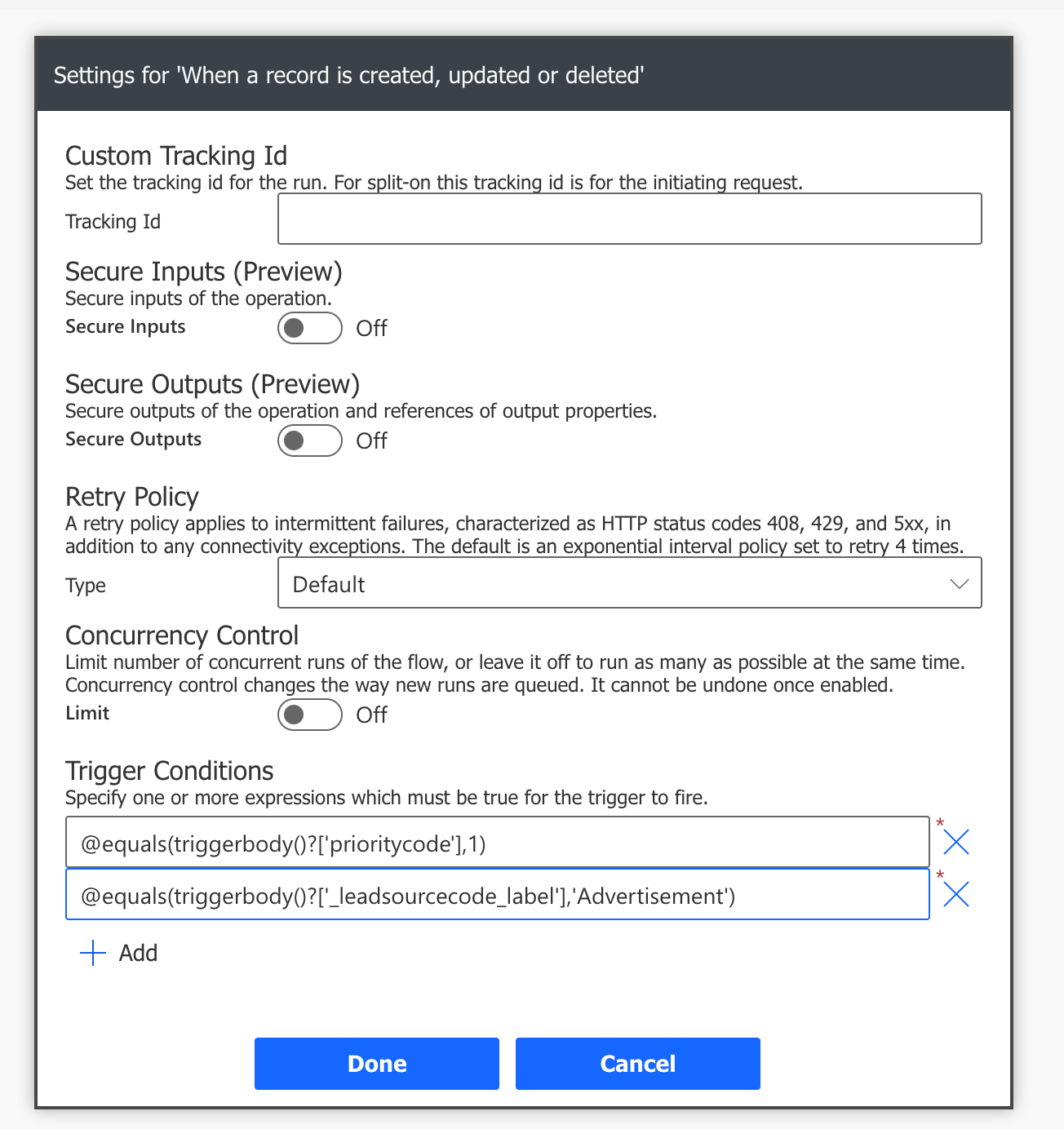 Microsoft Power Automate Flow Trigger Conditions CDS Filter 