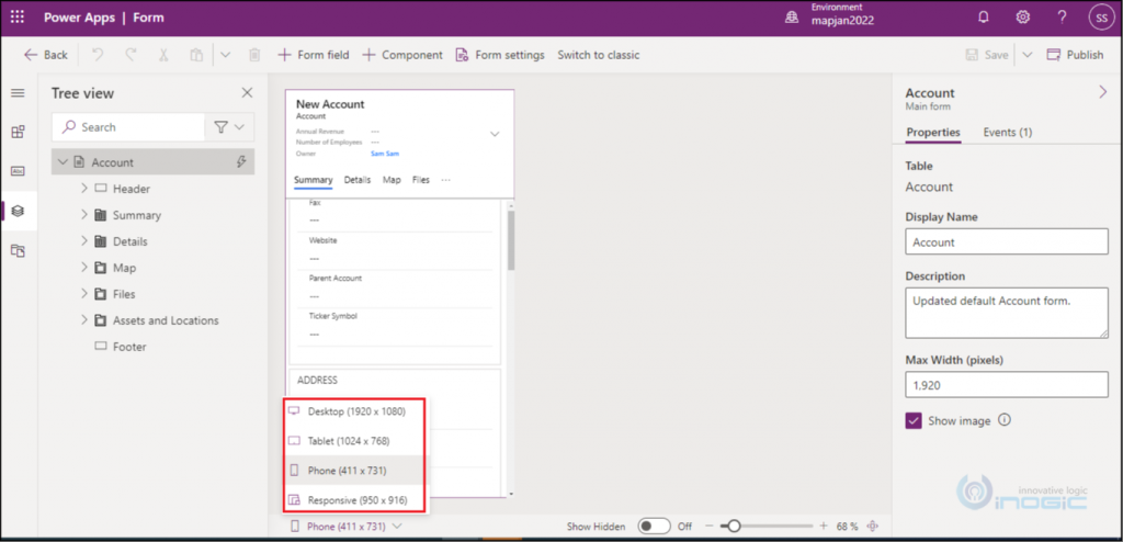 Check entity form design of different devices using Power Apps ...