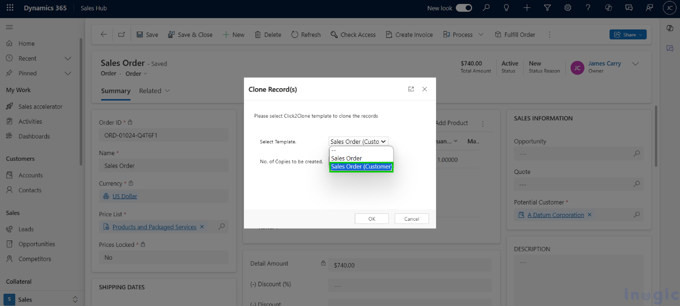 Clone Dynamics 365 CRM Sales Order Records 