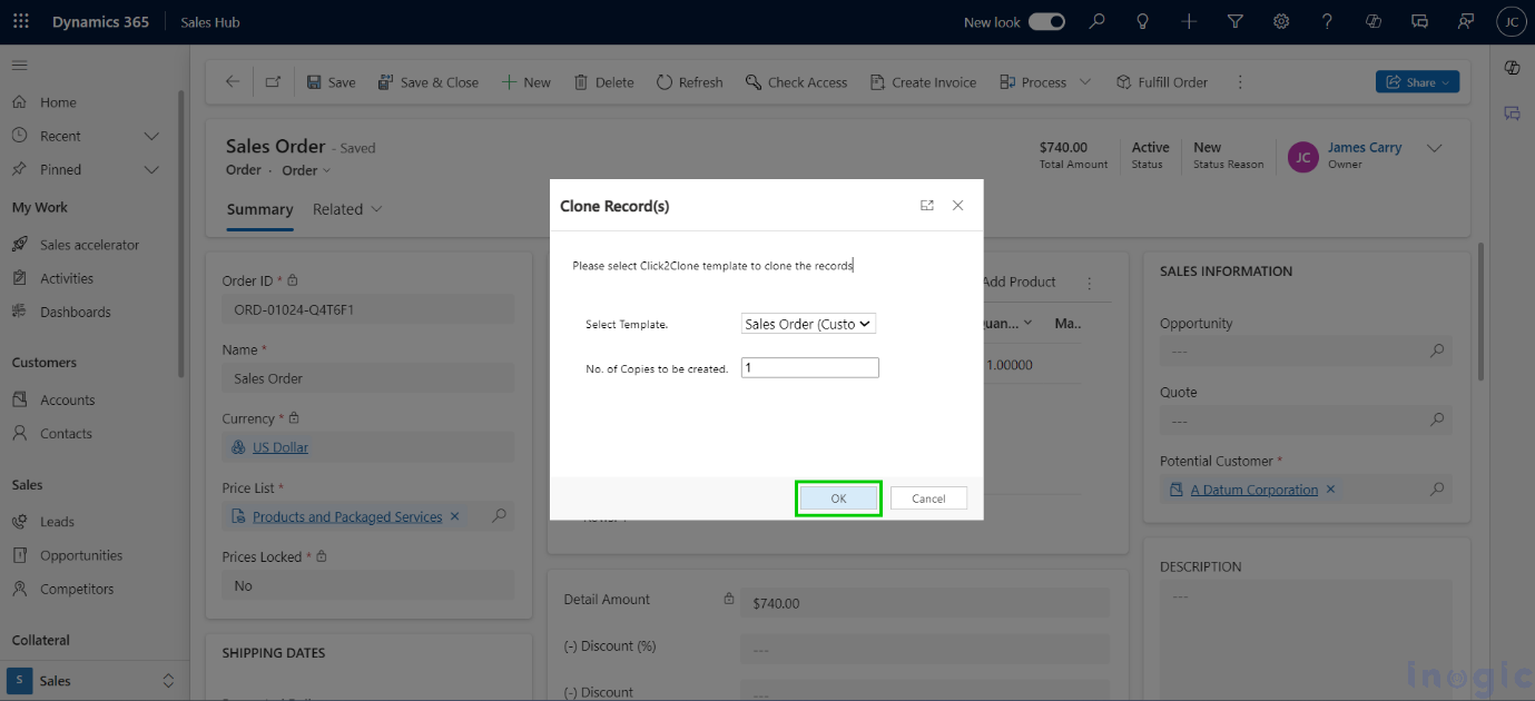 Clone Dynamics 365 CRM Sales Order Records 