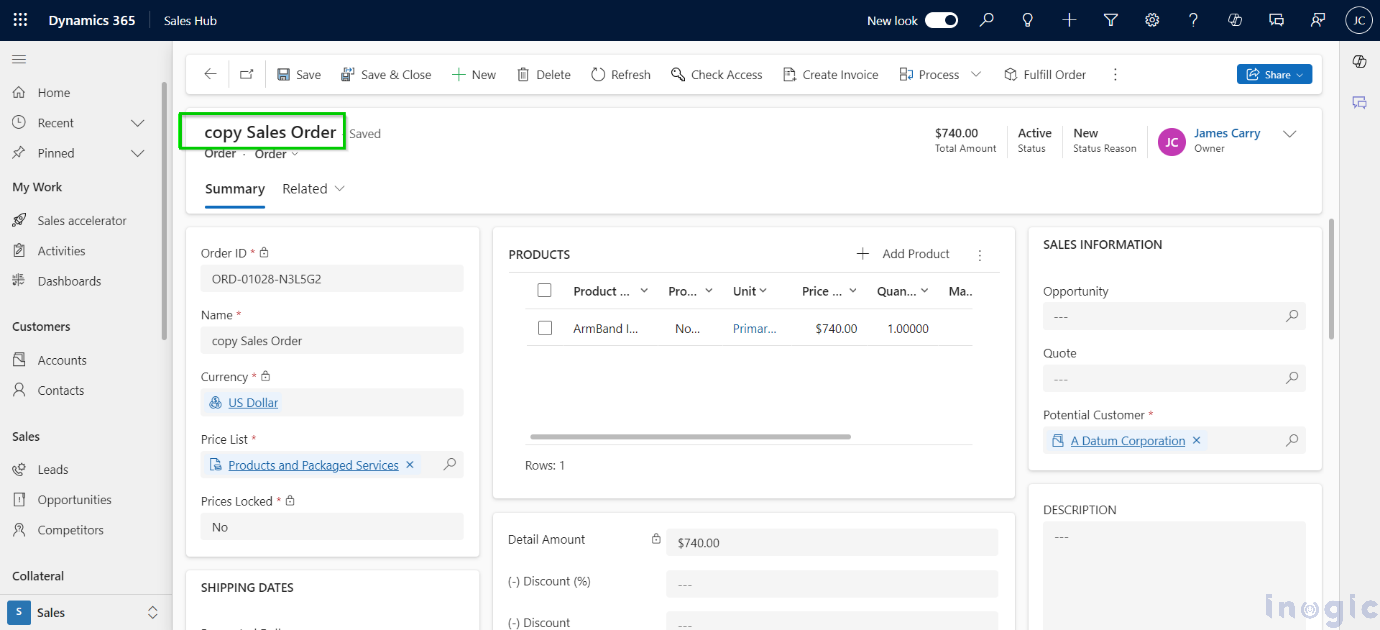 Clone Dynamics 365 CRM Sales Order Records 