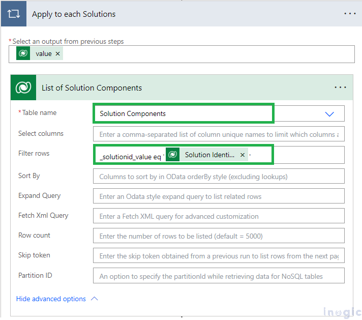 List solution details and their components