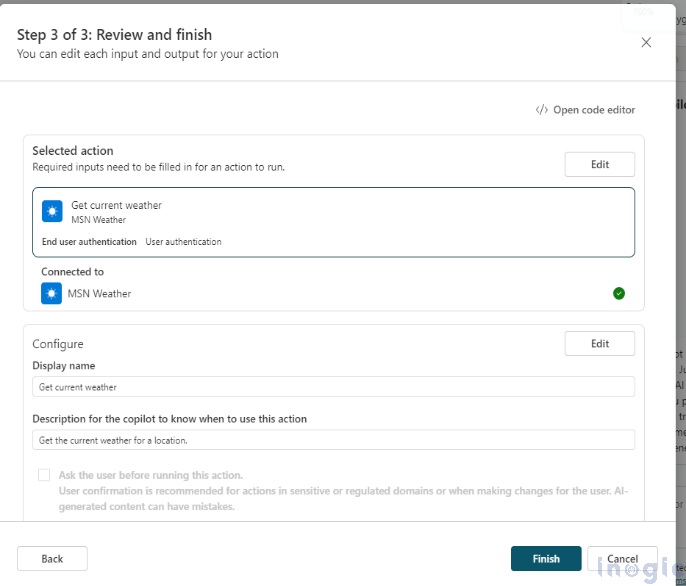 Configuring copilot by using different end user authentication for actions 