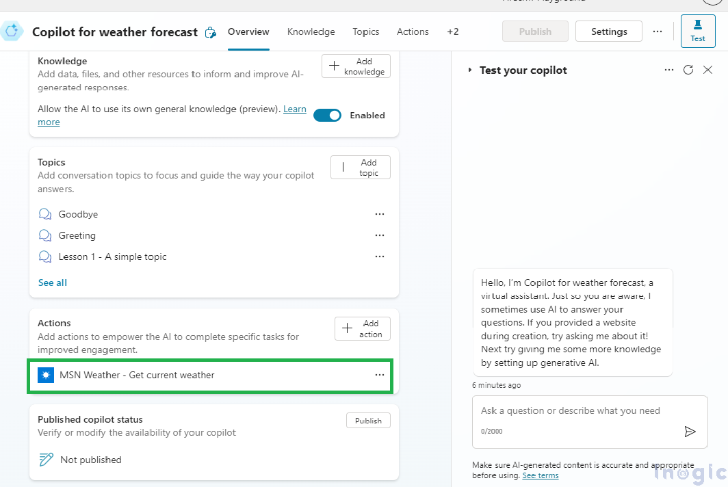 Configuring copilot by using different end user authentication for actions 