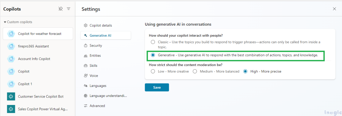 Configuring copilot by using different end user authentication for actions 