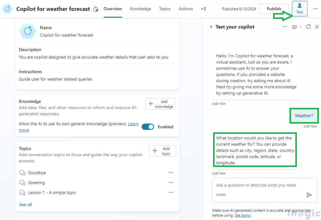 Configuring copilot by using different end user authentication for actions 