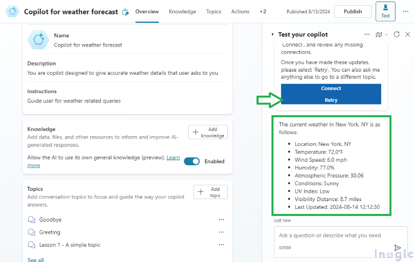 Configuring copilot by using different end user authentication for actions