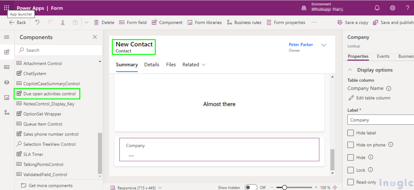 Due open activities control to customize forms