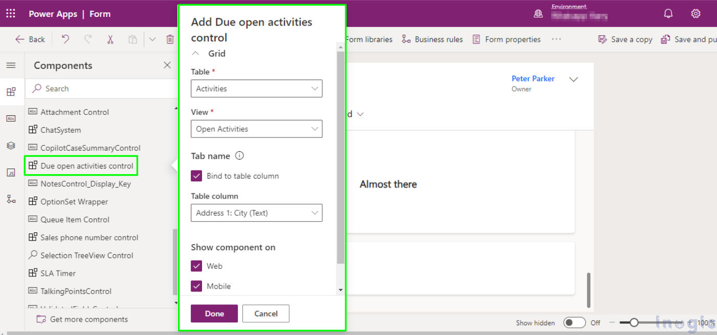 Due open activities control to customize forms 