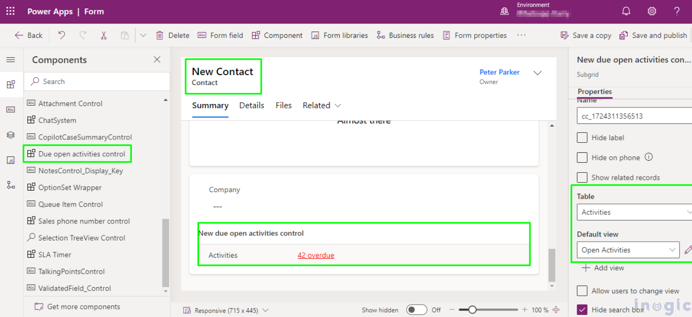 Due open activities control to customize forms