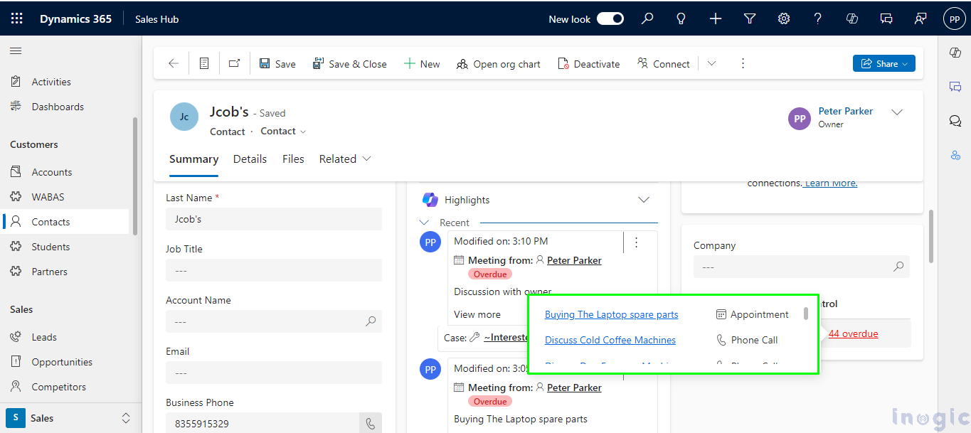 Due open activities control to customize forms