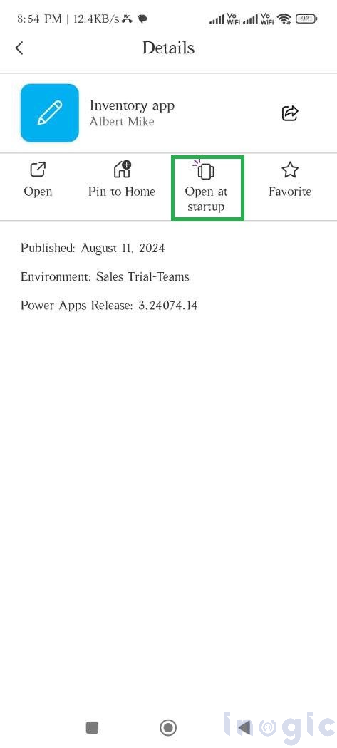 How to set a PowerApps mobile app as a startup app