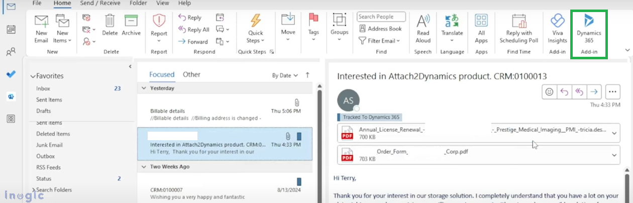 Attachments to Dynamics 365