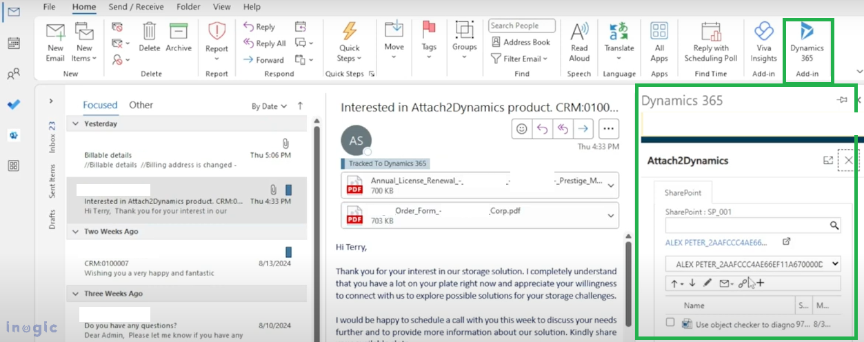 Attachments to Dynamics 365