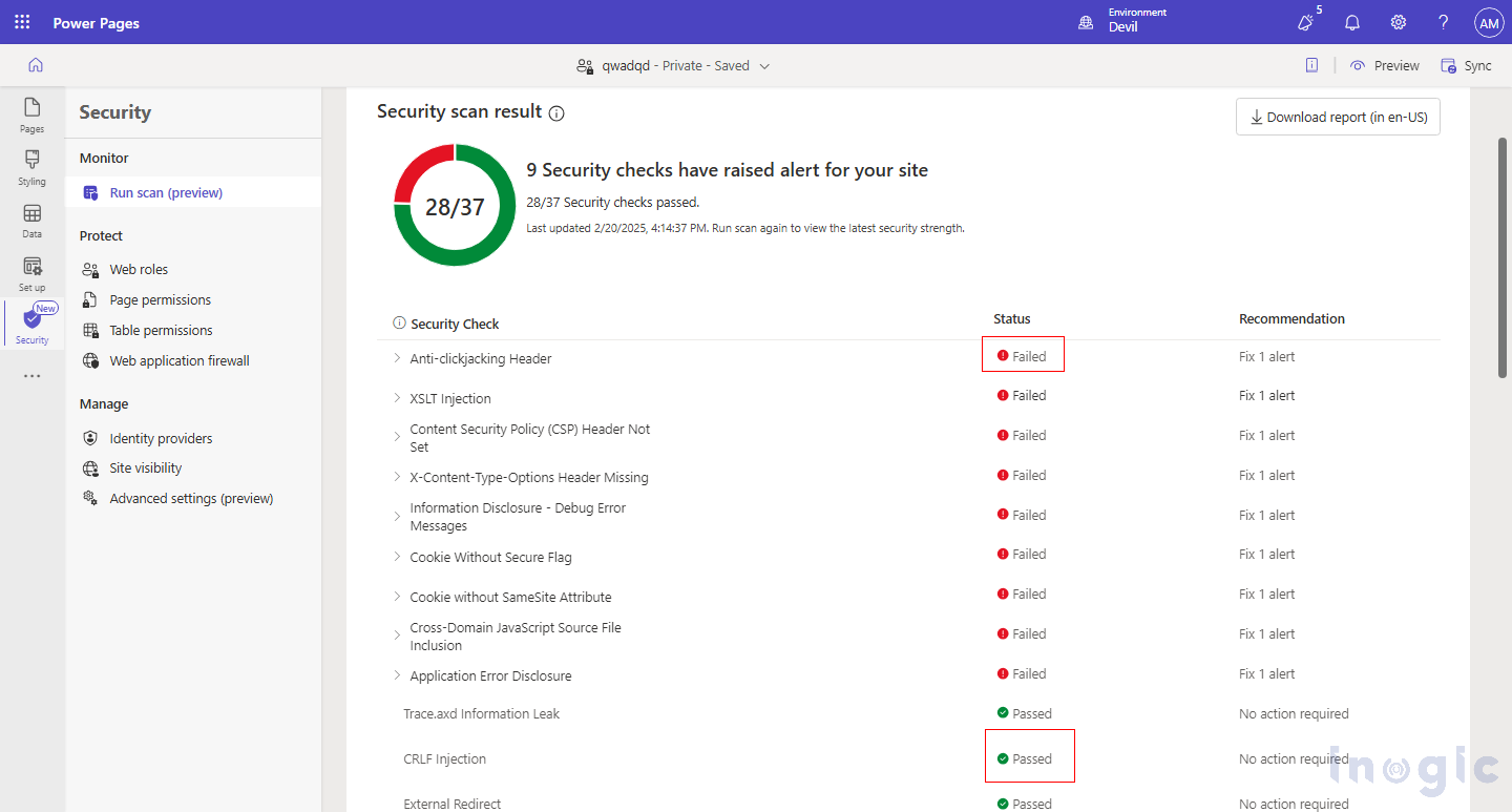 Power Pages Portal Security Scan Feature