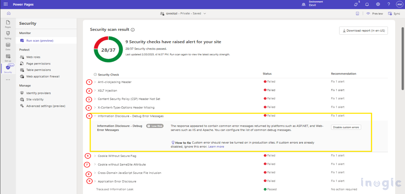 Power Pages Portal Security Scan Feature