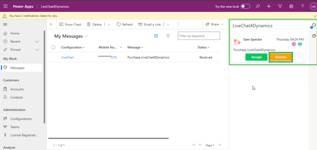 Instant Notification in CRM