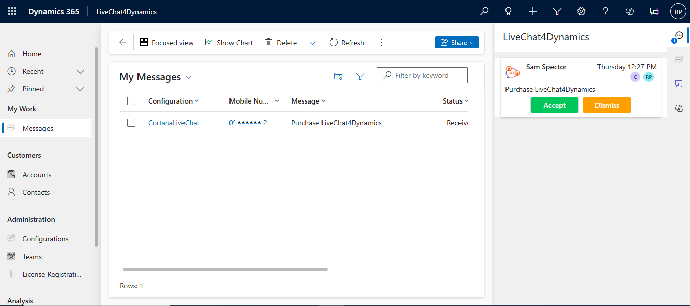 Instant notification within CRM